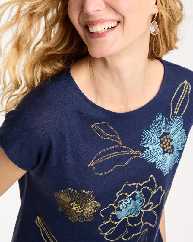 Embroidered Linen Dolman Tee - image 4